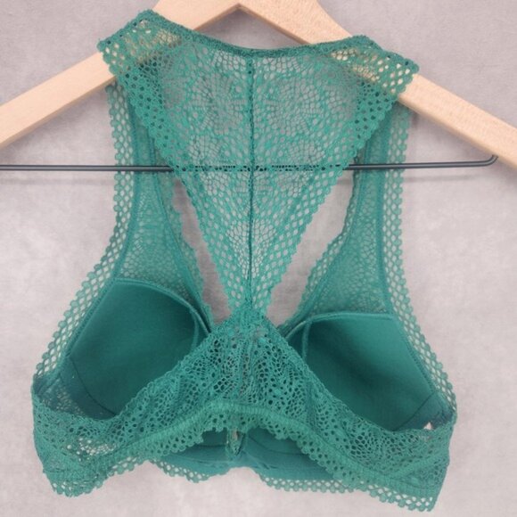 Victorias Secret Green Lace Racerback Bralette Size Medium Lightly Lined No Wire - Picture 2 of 5